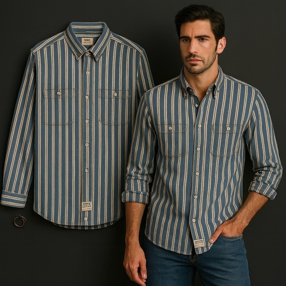 Levi’s 90s Blue Striped Button-Up Shirt | Authentic Jeanswear Rare Vintage Find - Picture 1 of 12